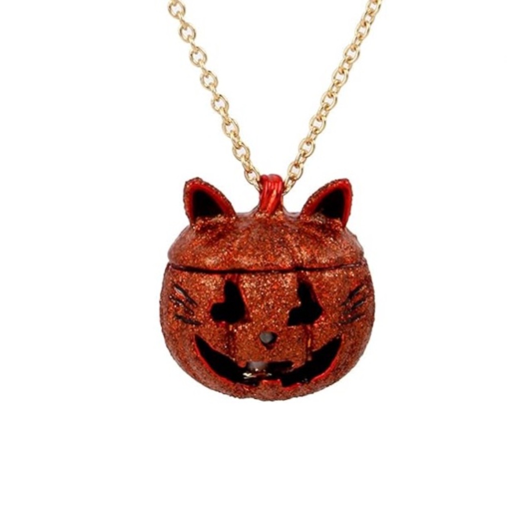 Betty Johnson pumpkin cat necklace